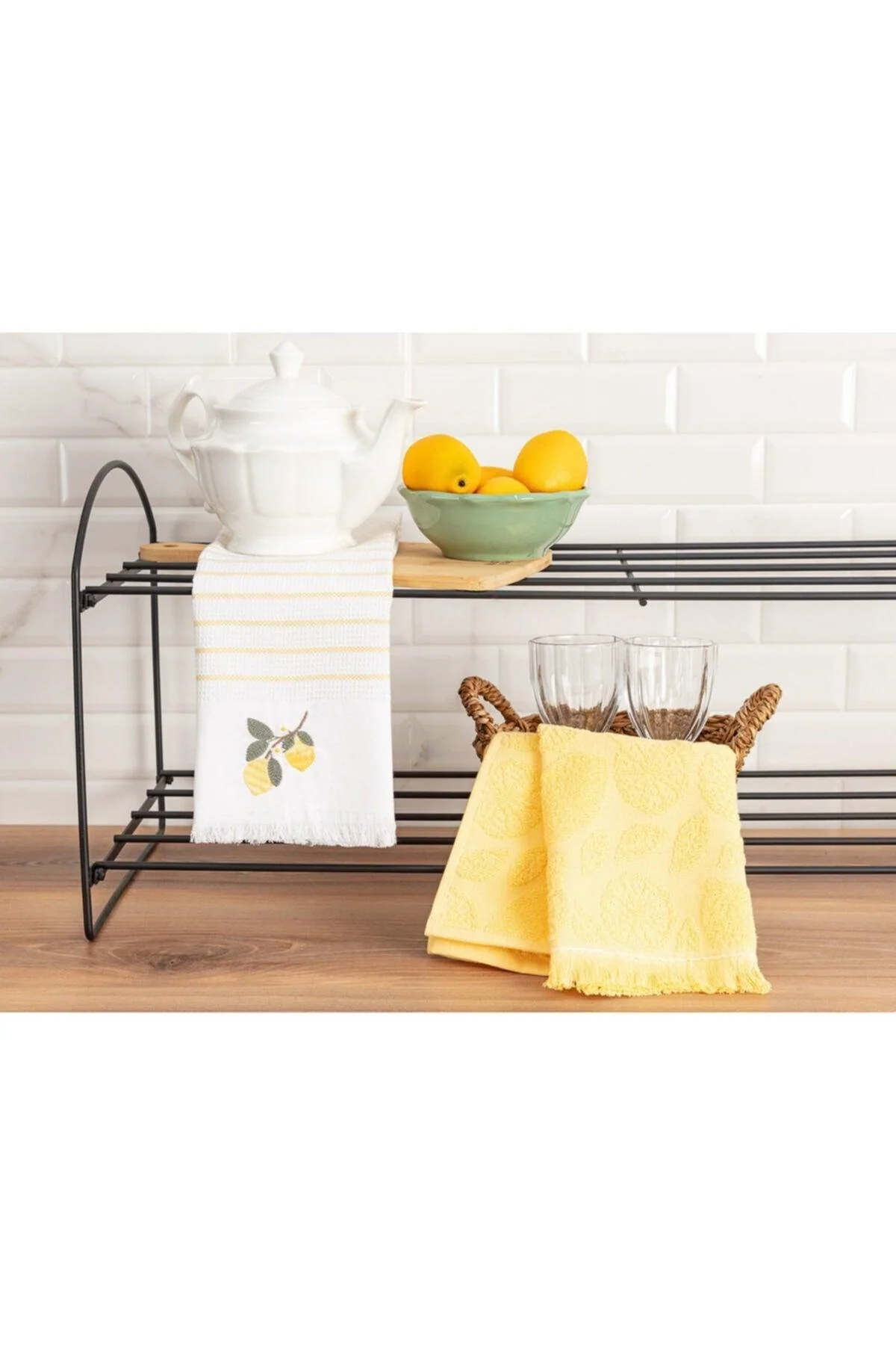 Cotton kitchen towel set in white and yellow 40x60 cm