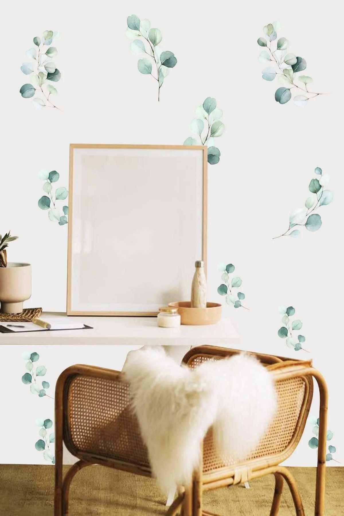 Reusable eucalyptus leaf wall stickers set