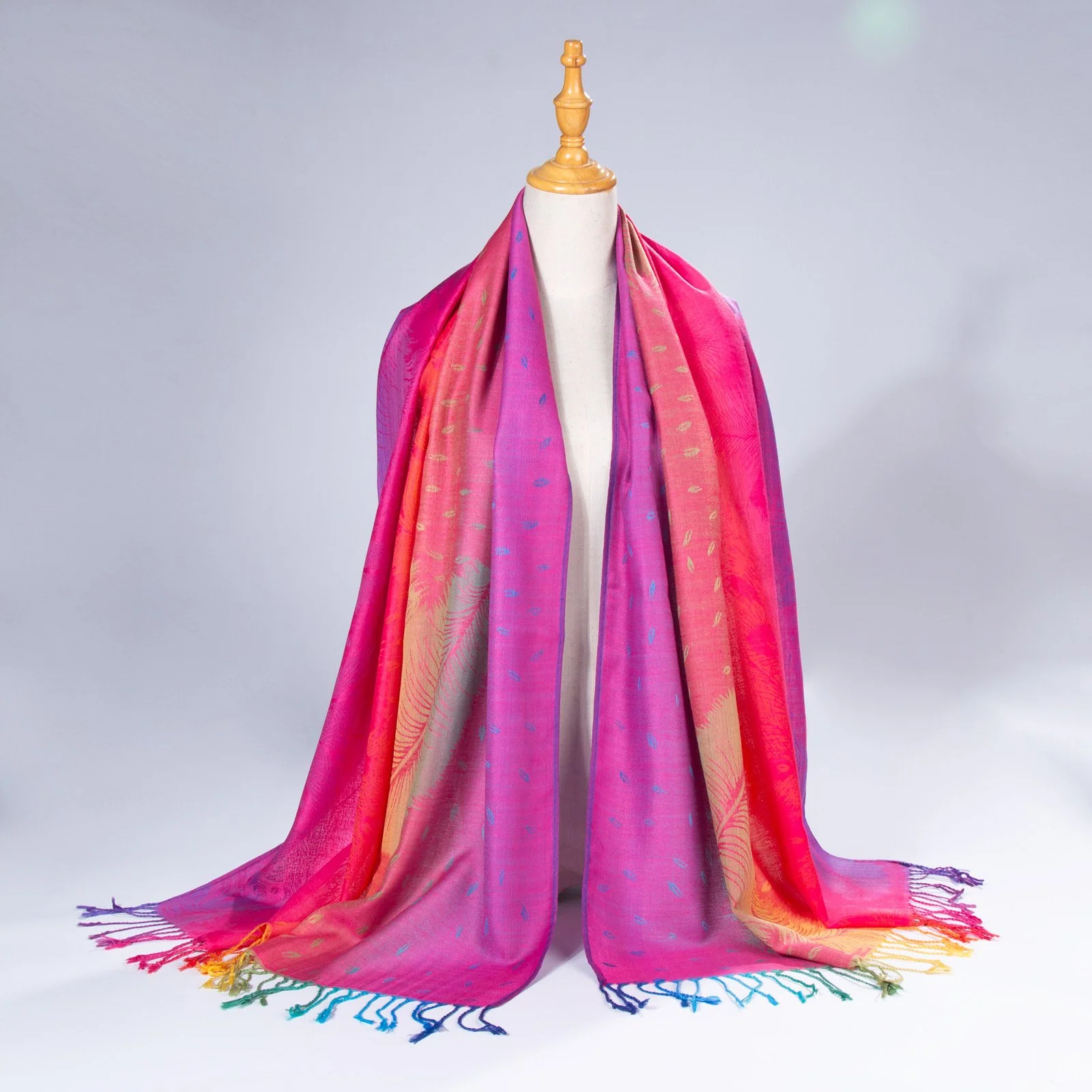 Fall Winter Colorful Gradient Feather Scarf