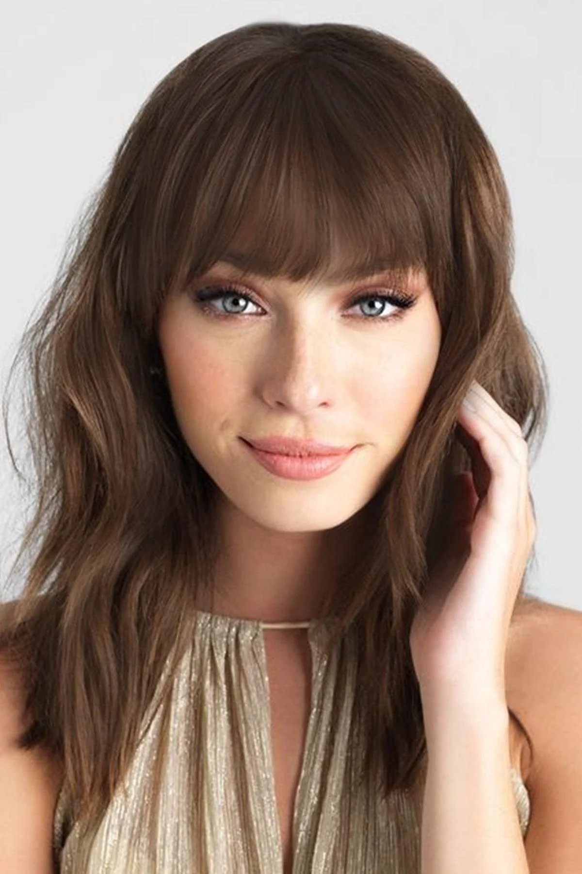 Long side bangs in ash brown with snap attachments