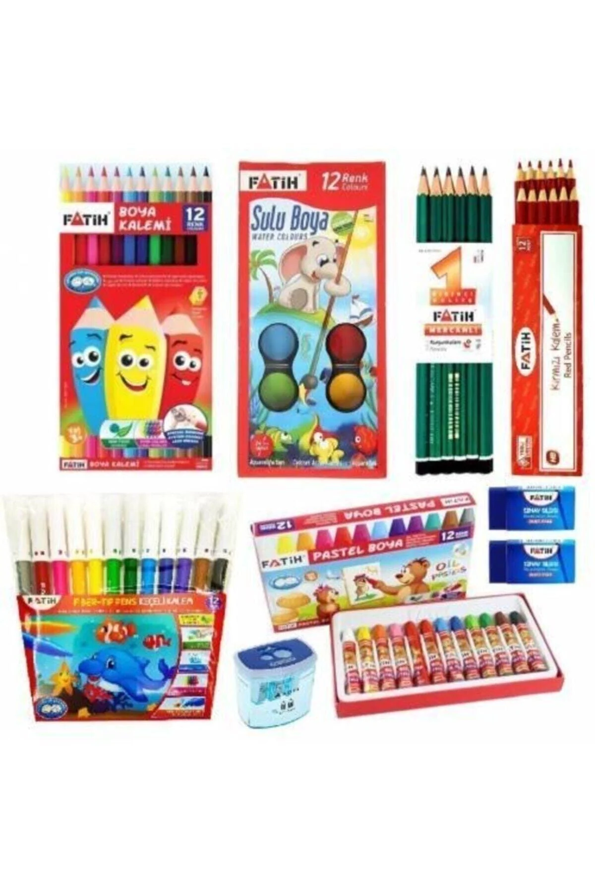 School art and stationery set with 12 tools