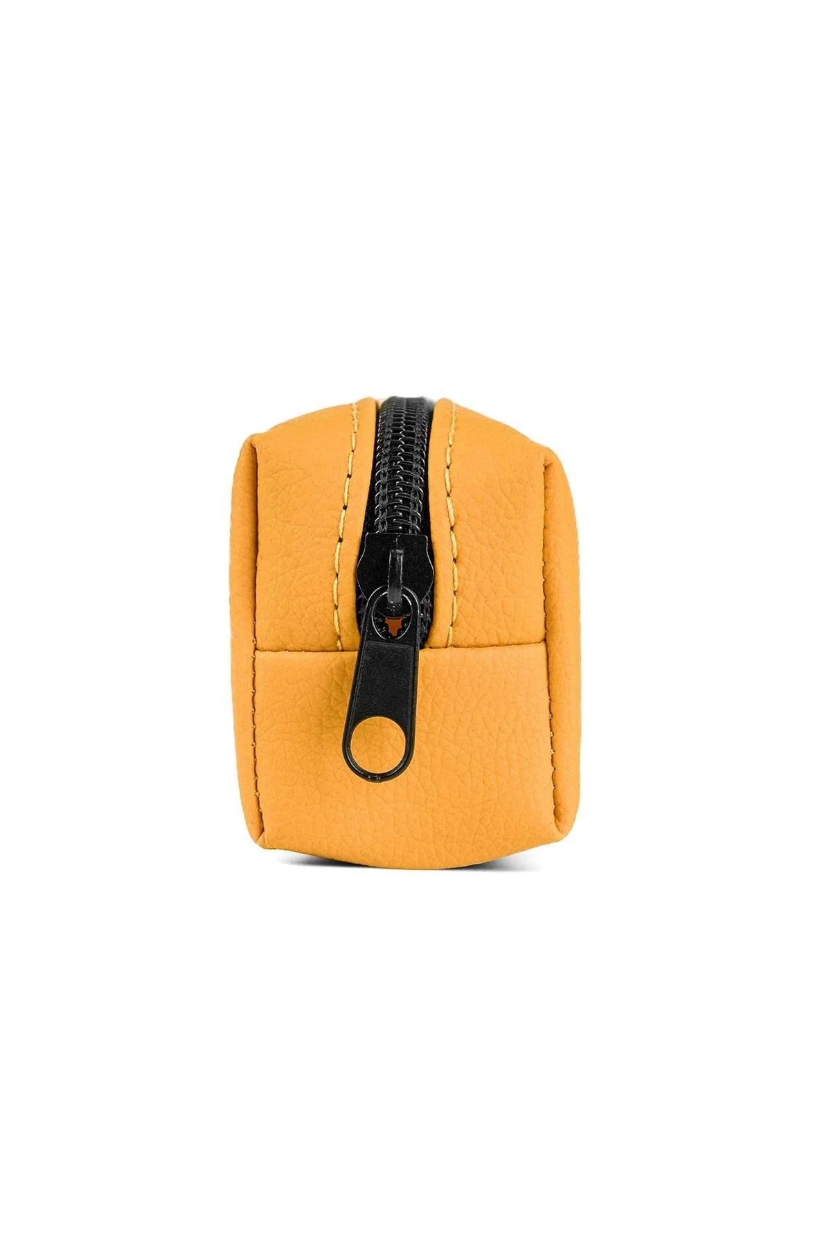 Matte yellow faux leather pencil case with hard plastic support