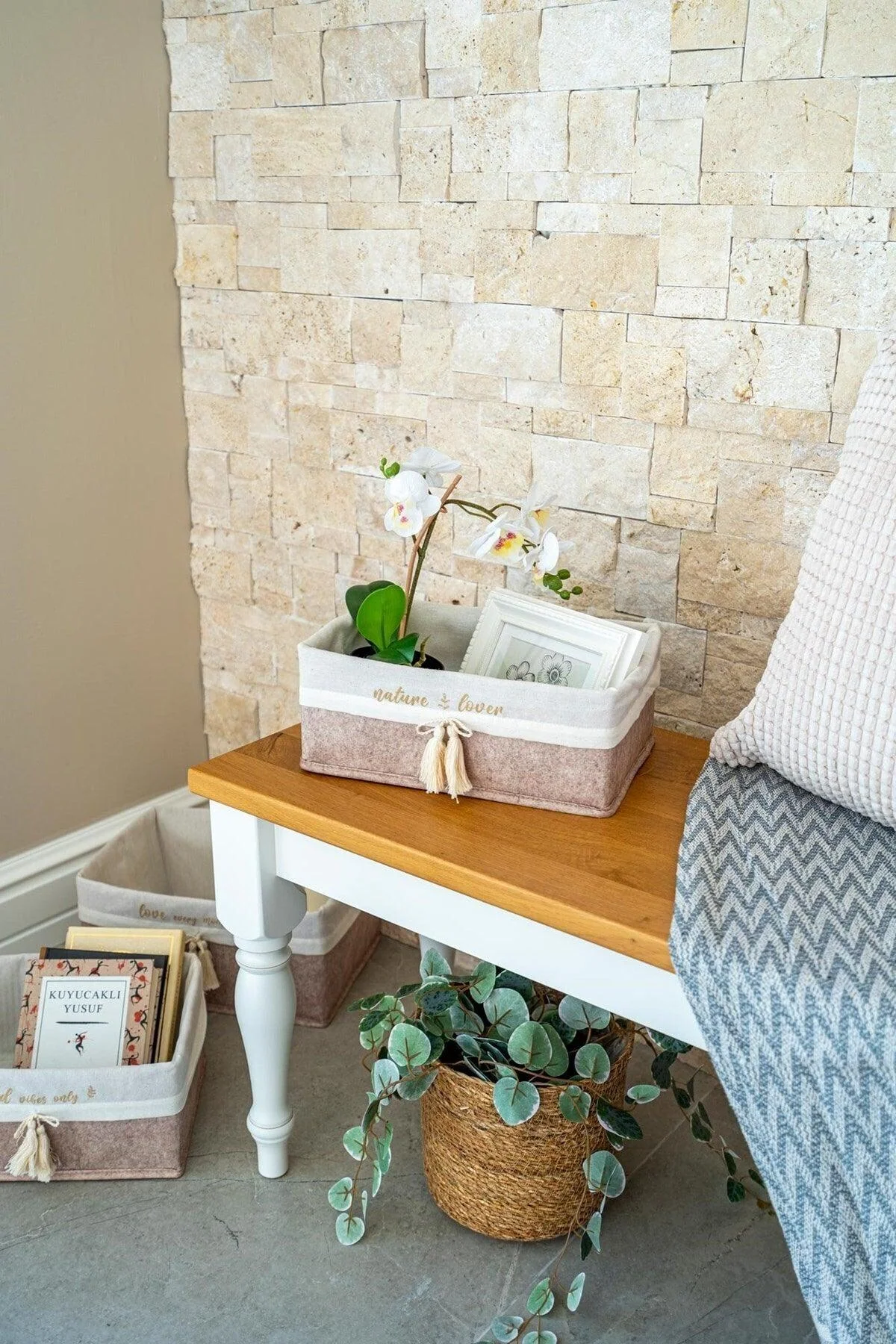 Brown felt folding organizer basket with removable liner