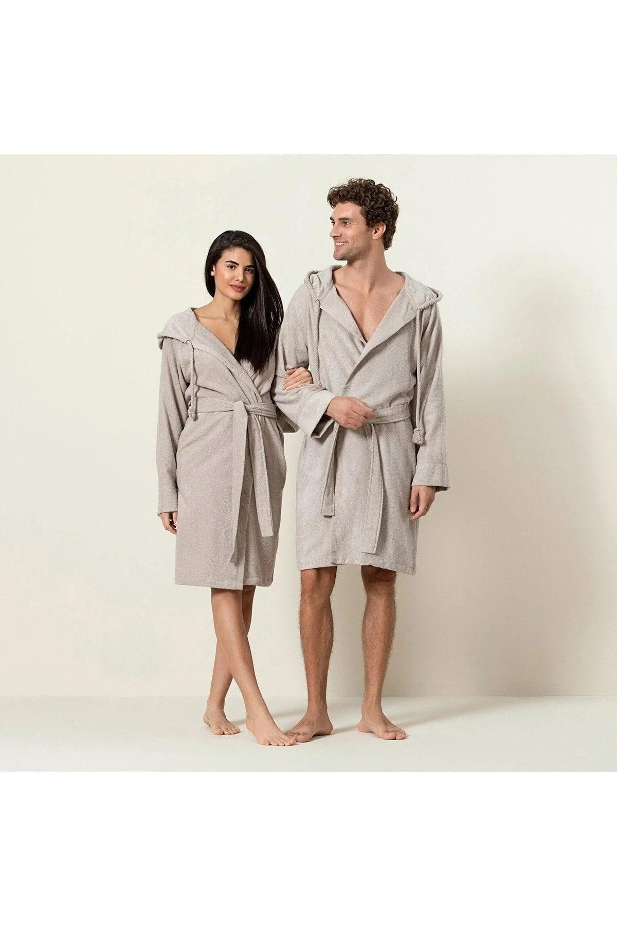 Unisex beige bamboo cotton blend bathrobe