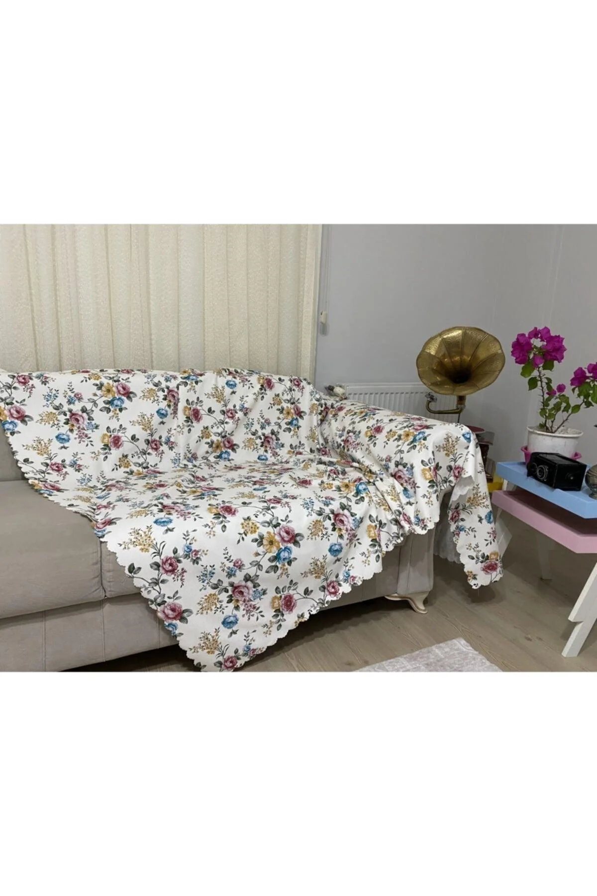 Floral Non‑Slip Sofa and Sofa‑Bed Seat Cover – 100% Chenille, Washable