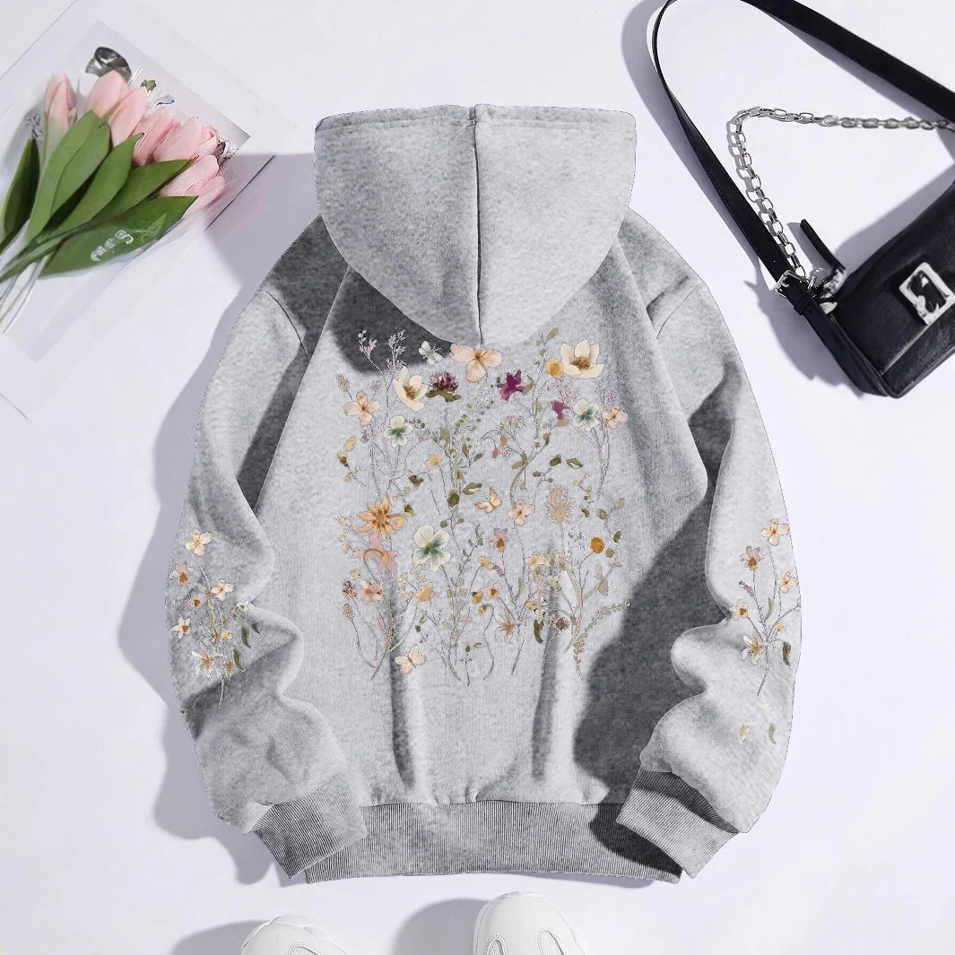 Floral Print Pocket Pullover Sweatshirt