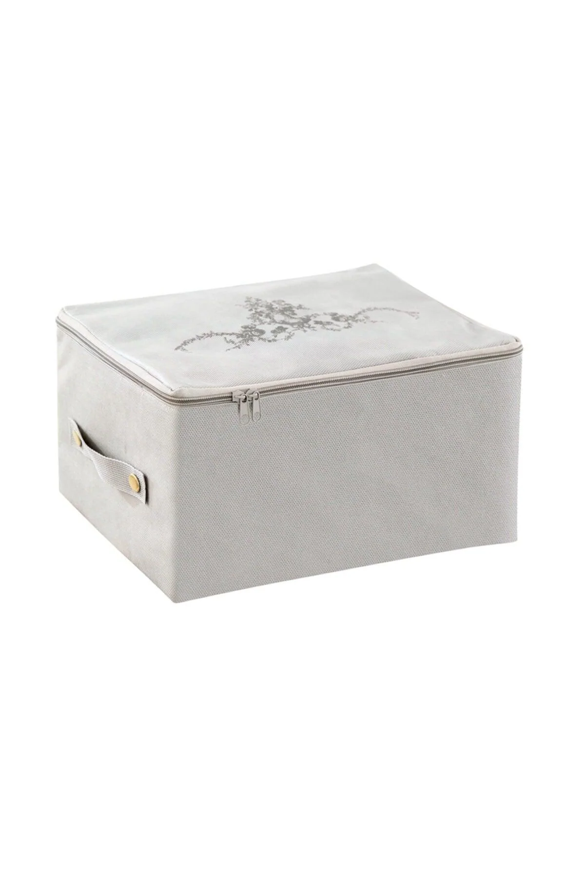 gray floral storage bag with double handles and zipper 30x22x18 cm