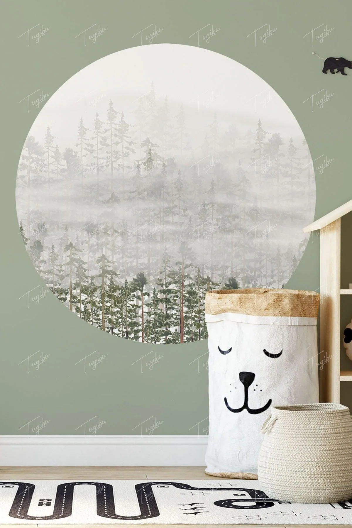 Foggy forest round wall sticker – self‑adhesive circle