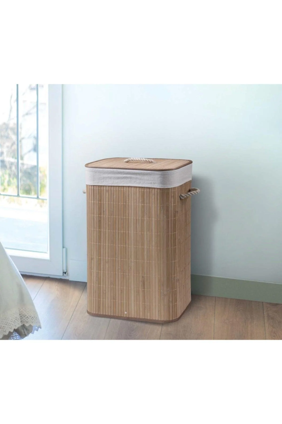 Foldable bamboo bathroom laundry basket