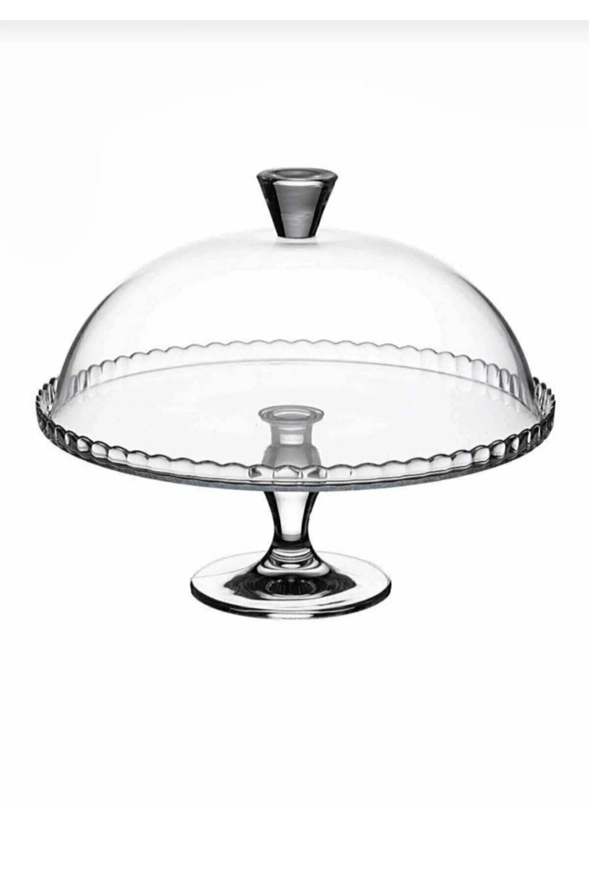 Glass cake and cookie dish with hinged lid and decorative feet