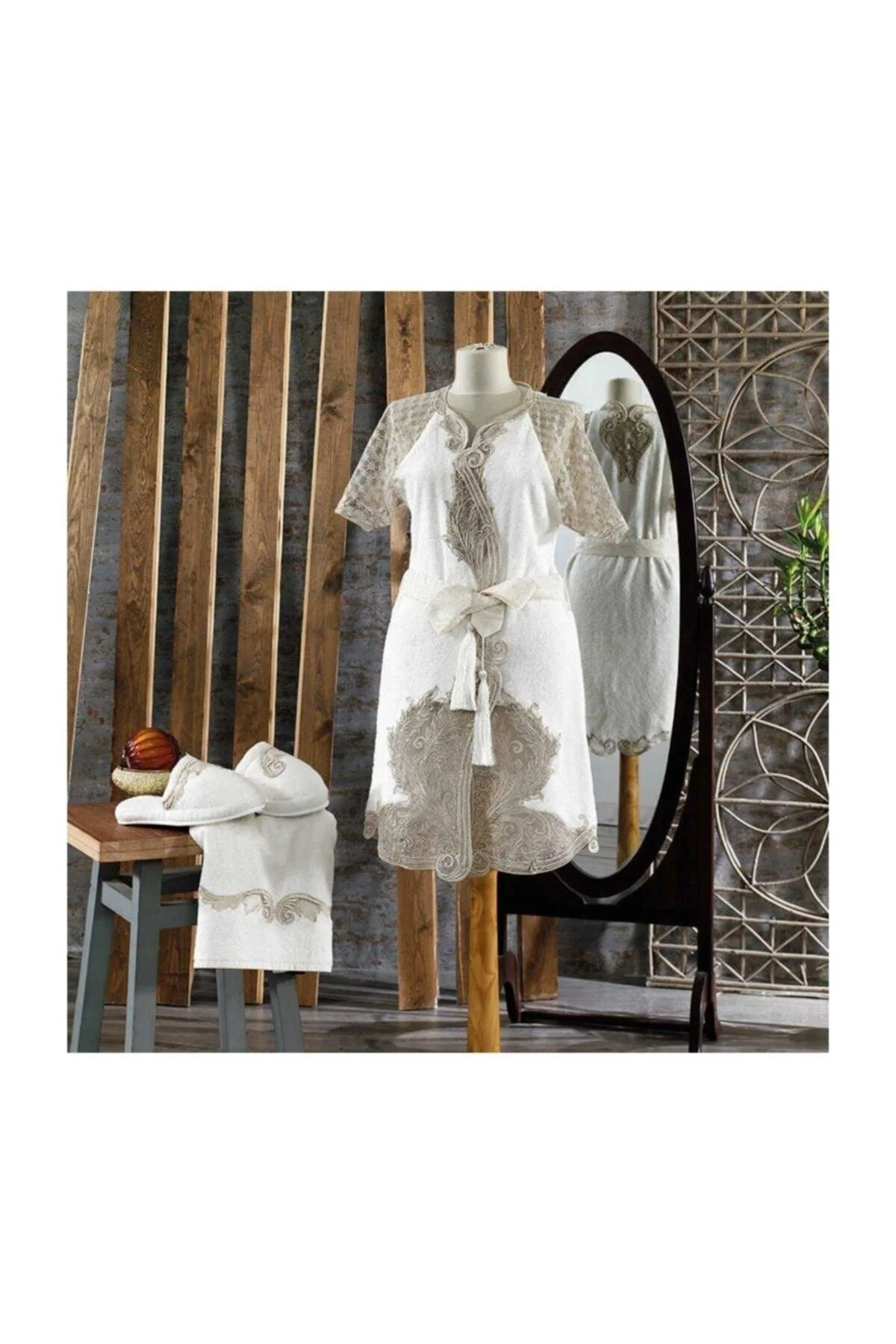 Luxurious lace honeymoon robe set with towel and slippers