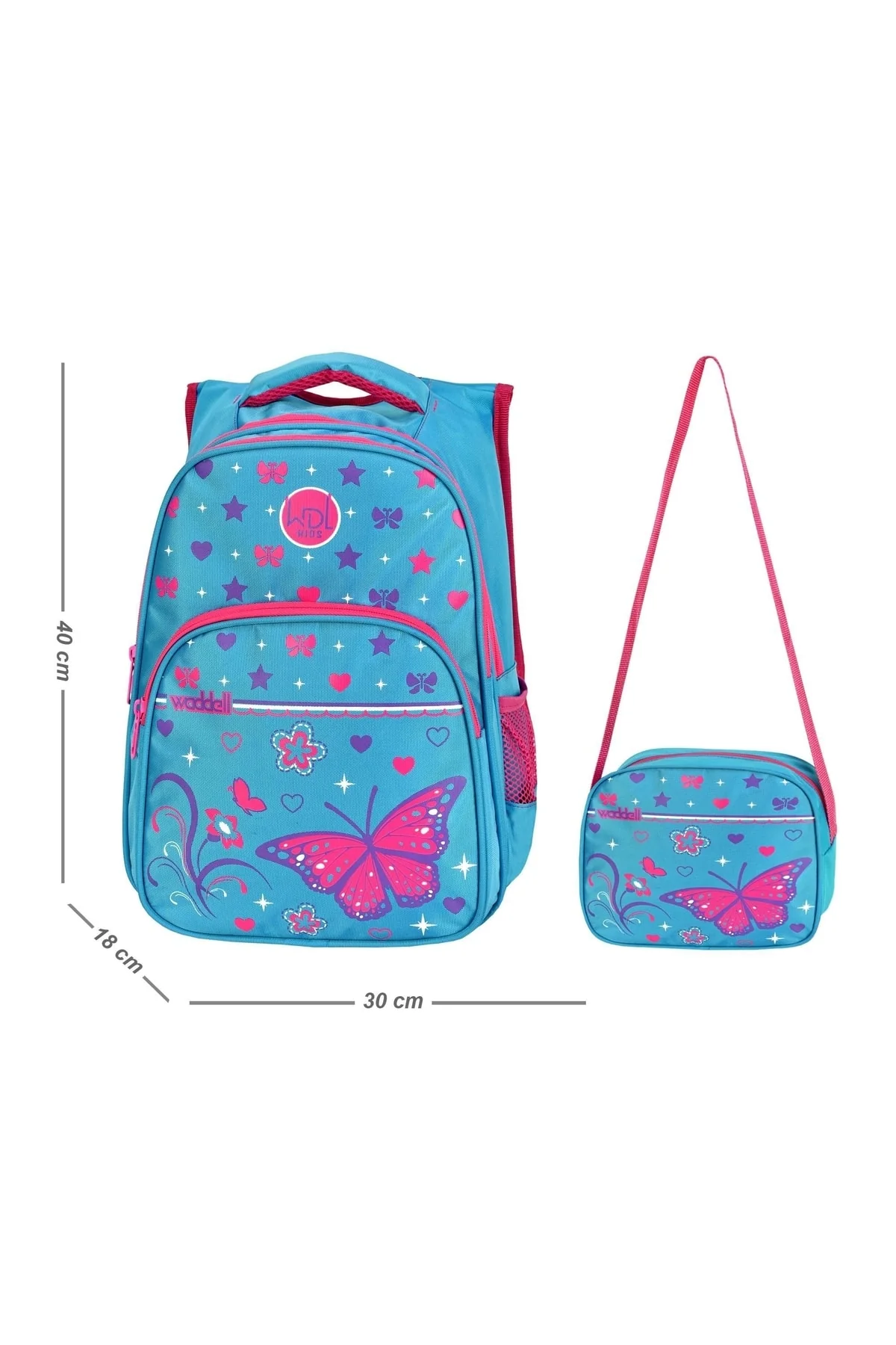 Turquoise butterfly pattern primary school backpack and lunch box set