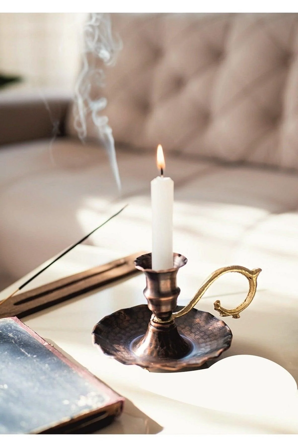 Handcrafted Copper Candlestick - Frilly Design, 125 mm Diameter