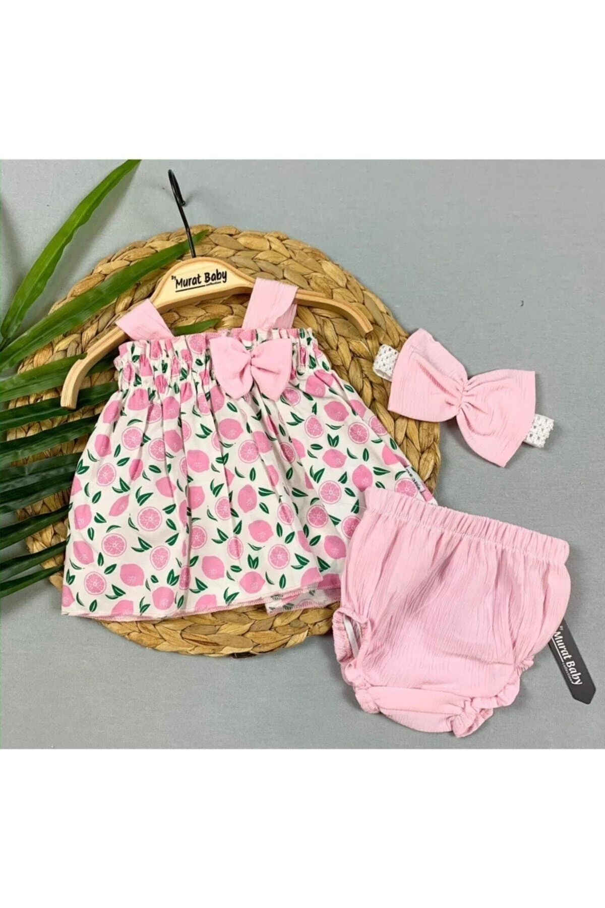 Fruit printed cotton baby suspenders set