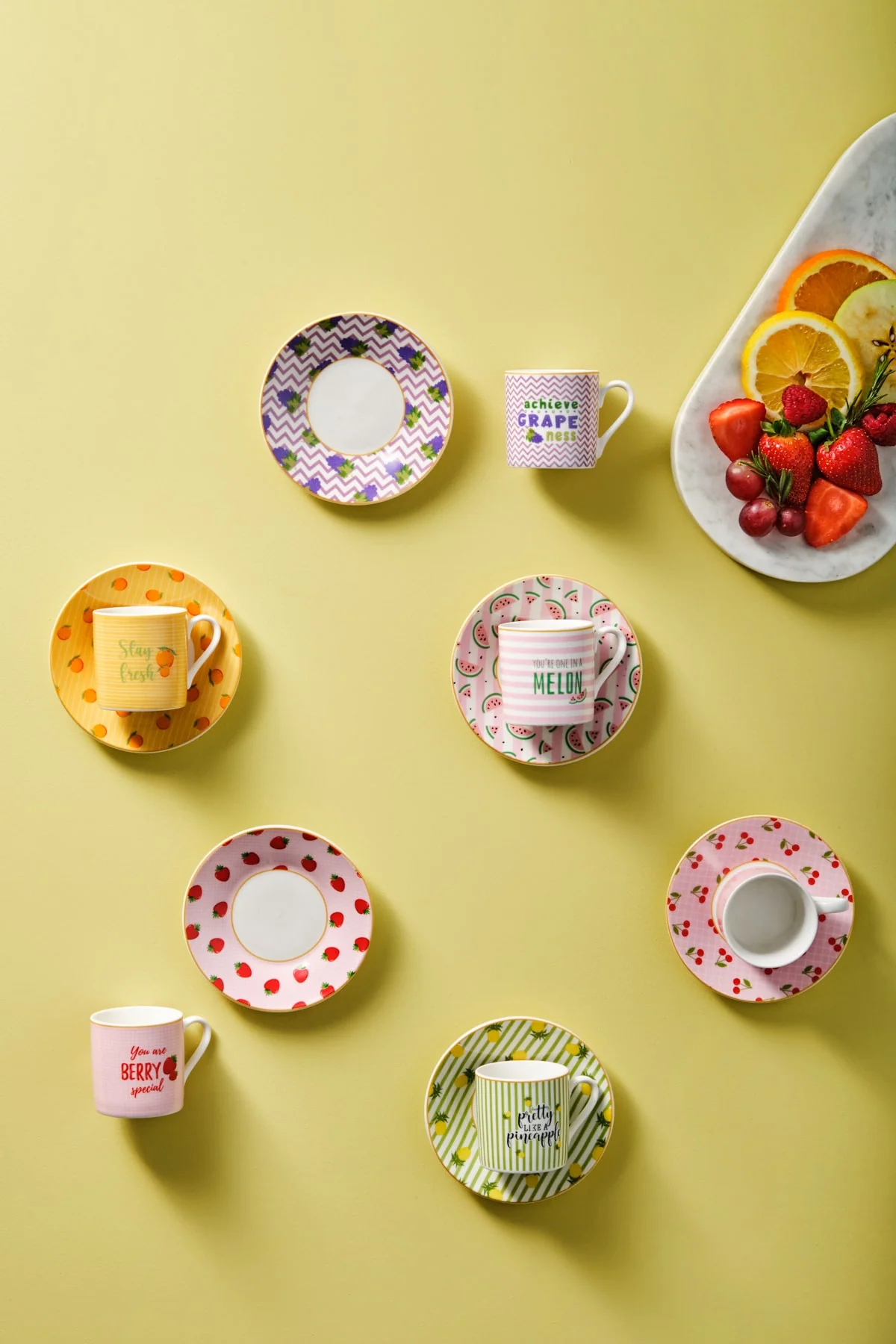 6-piece espresso cup and saucer set with bone china construction