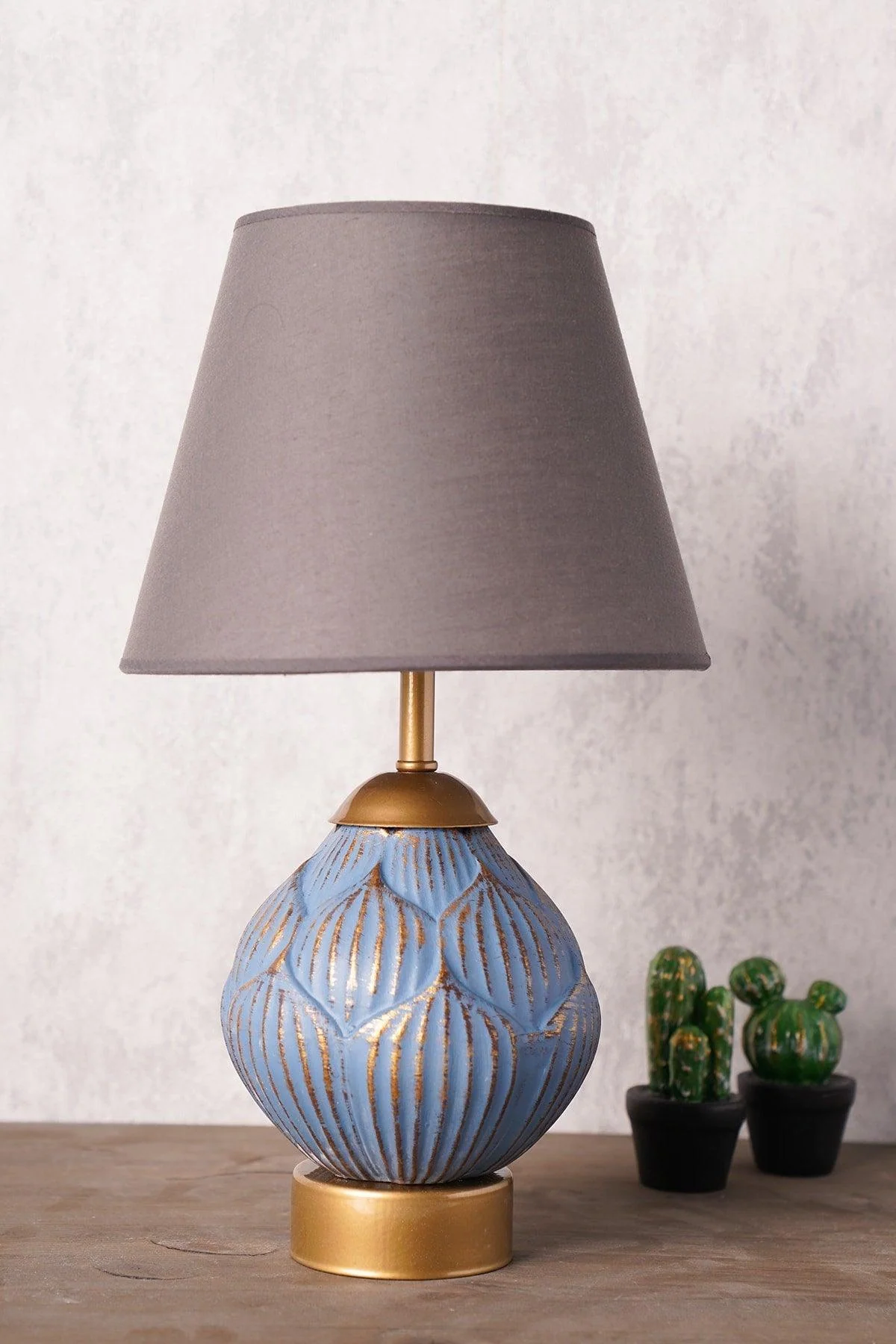 Anthracite and Blue Ceramic Lampshade with E27 Socket, CE Certified