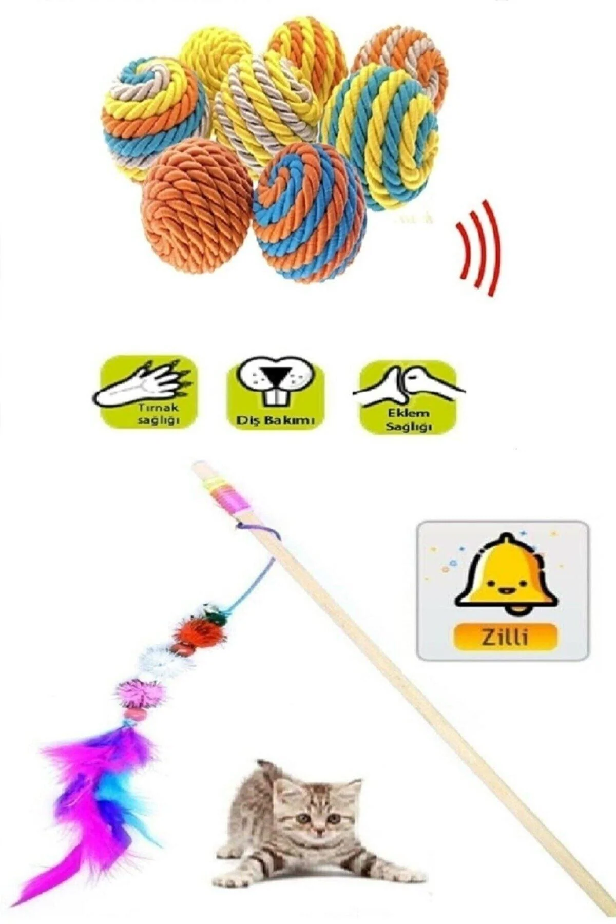 2-Piece Cat Fishing Rod & Ball Game Set - Interactive Pet Toy for Indoor Play