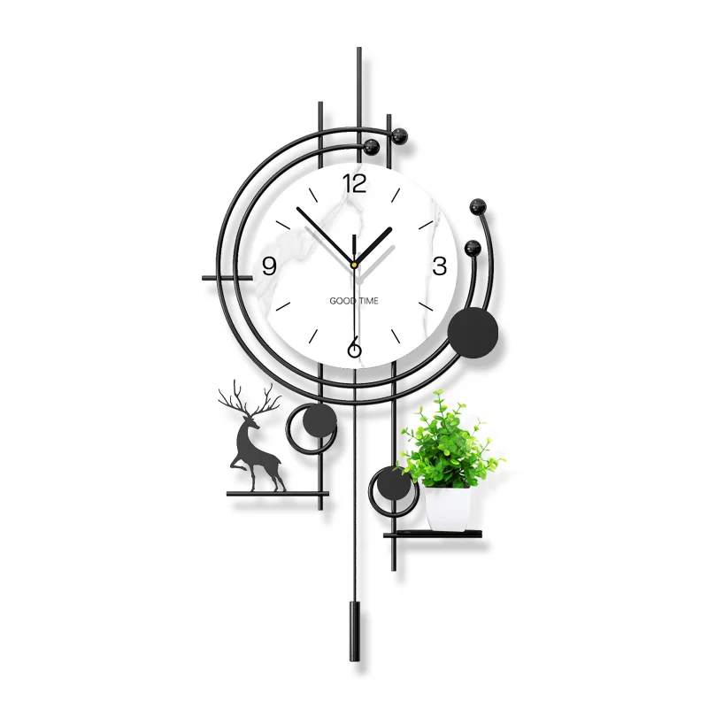 Geometric Deer Wall Clock with Planter Shelf
