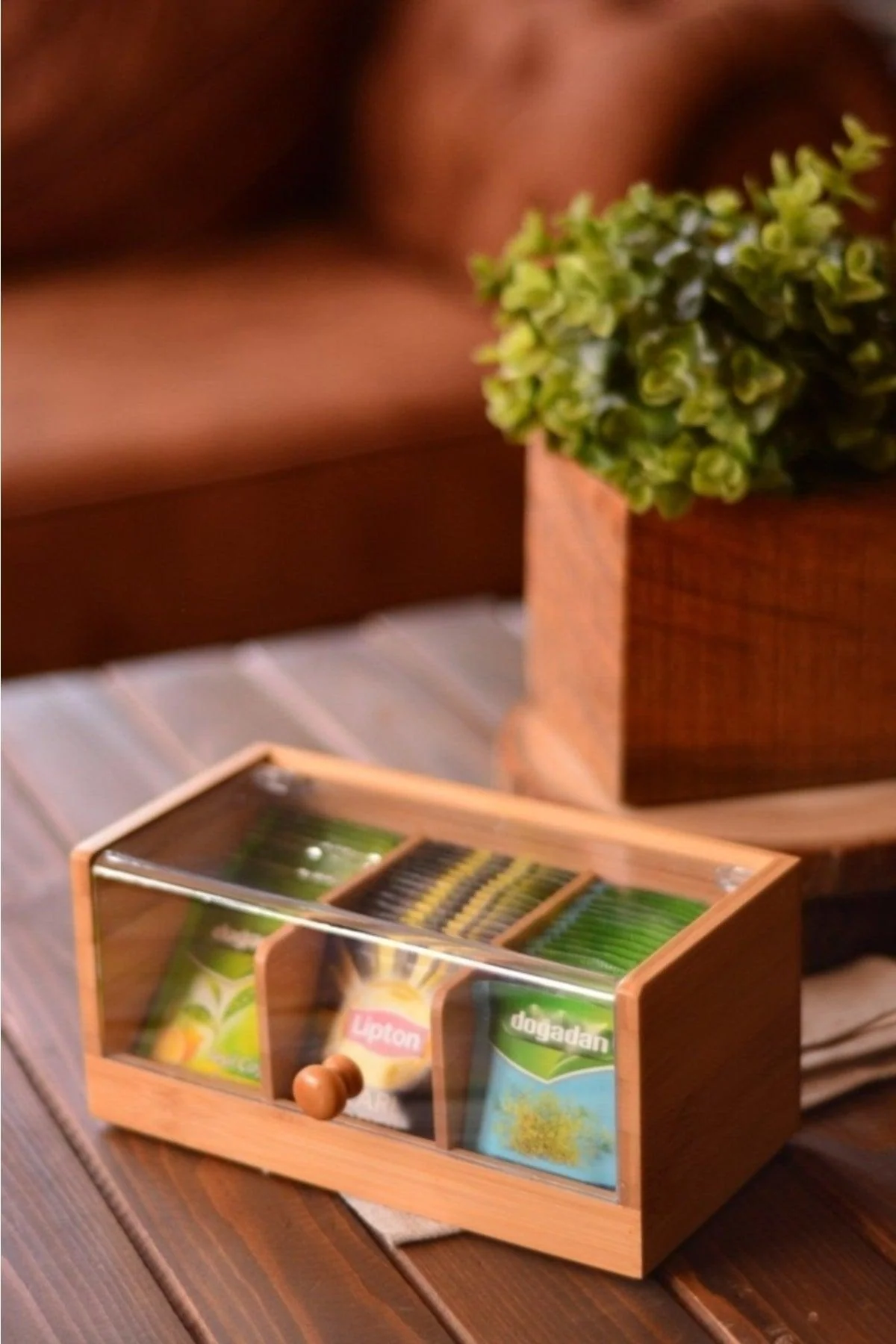 3-Compartment Bamboo Tea Box with Airtight Lid