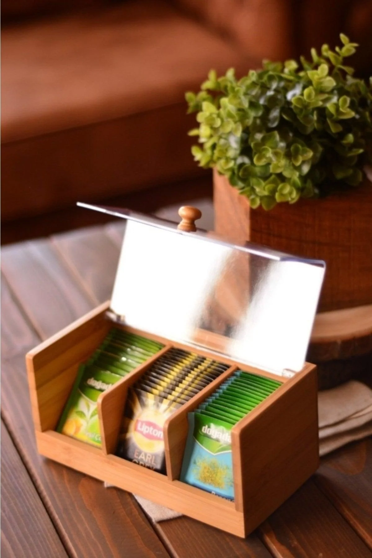 3-Compartment Bamboo Tea Box with Airtight Lid
