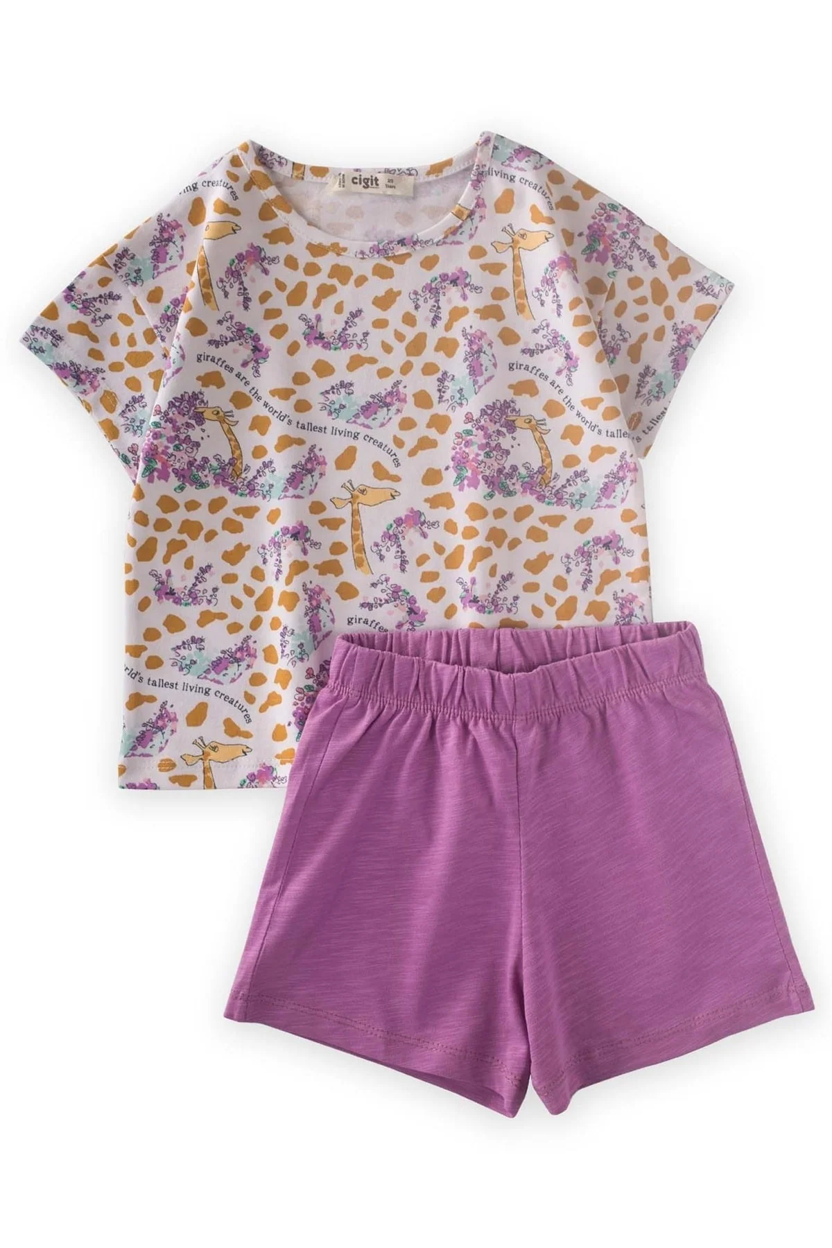 Cotton shorts set with giraffe print for kids 2-7 years