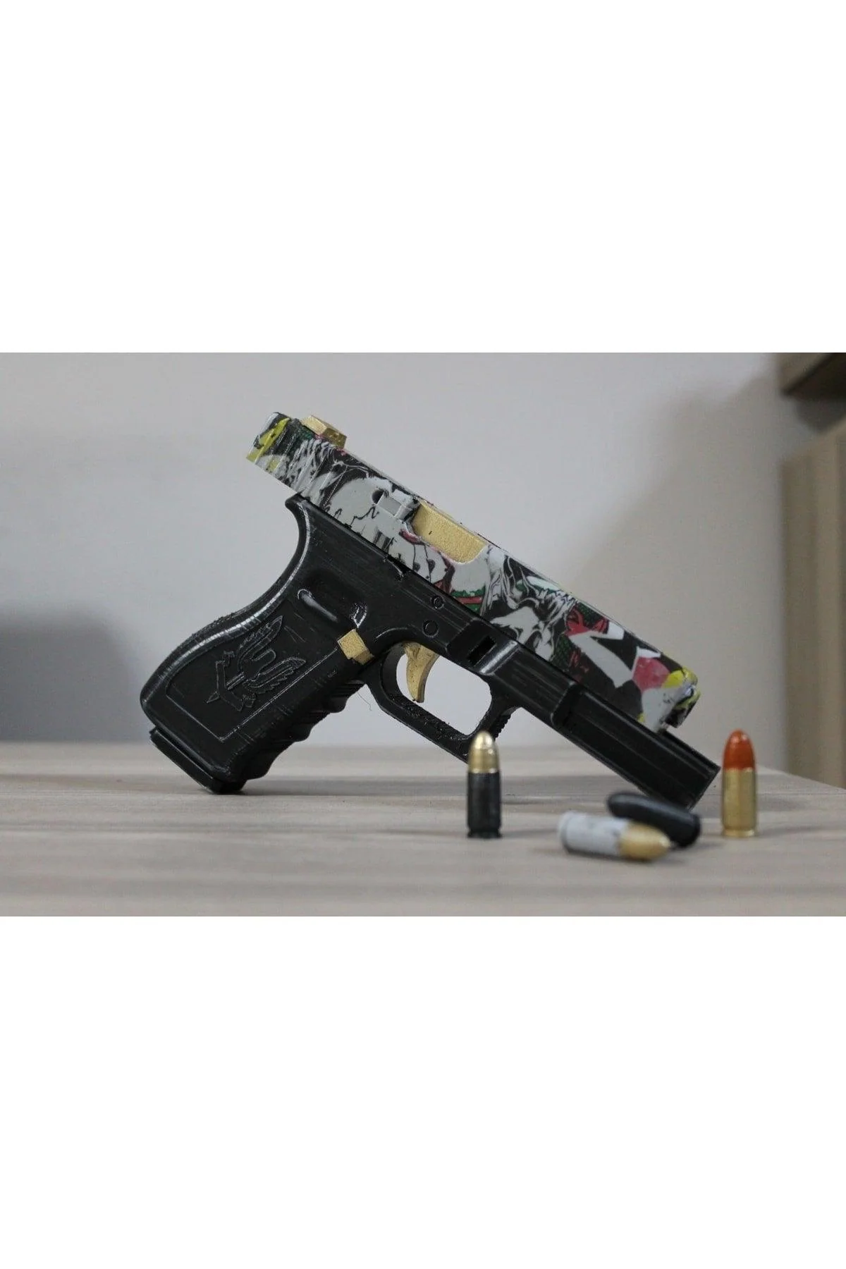 Realistic model Glock replica with gold slide for display or collection