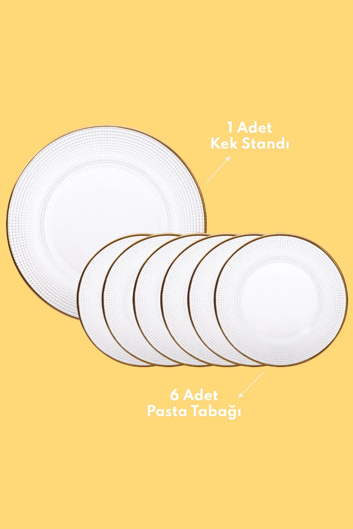7-piece glass cake set with stand and six dessert plates