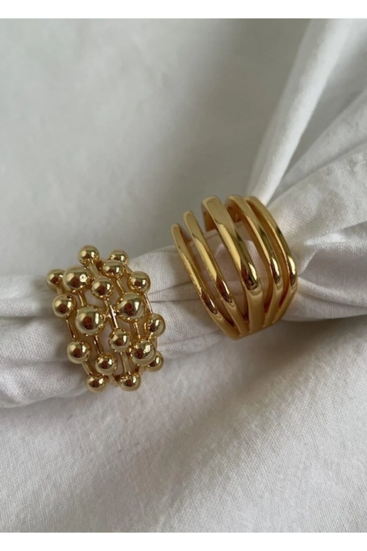 Hypoallergenic adjustable gold bubble ring set