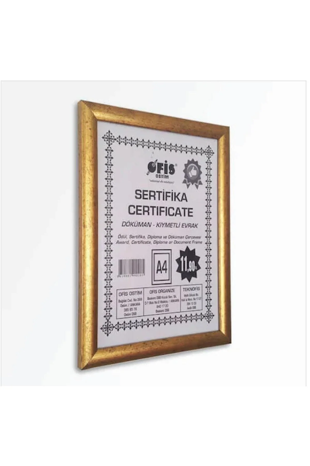 Gold‑Finished A4 Photo Frame with Glass