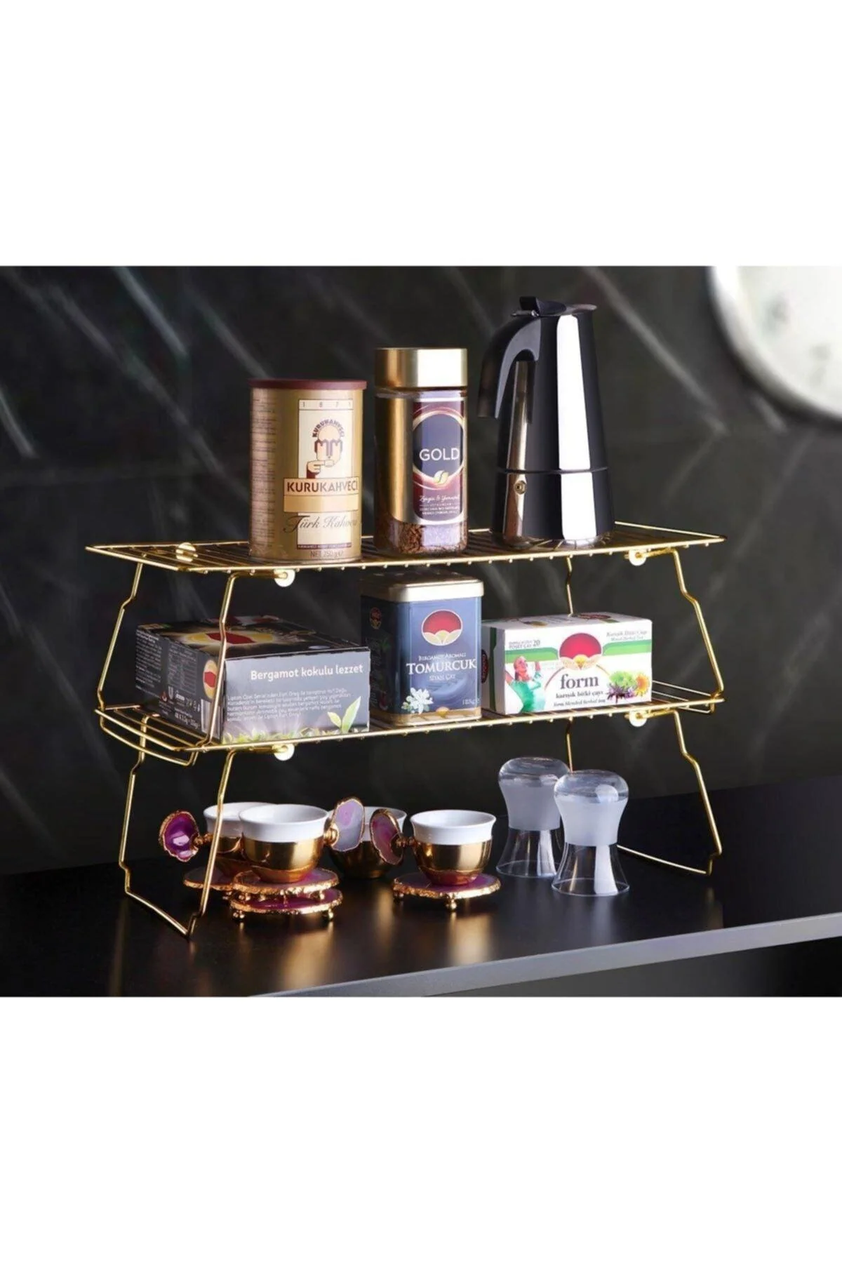 Gold single-tier shelf organizer - 20 x 45 cm