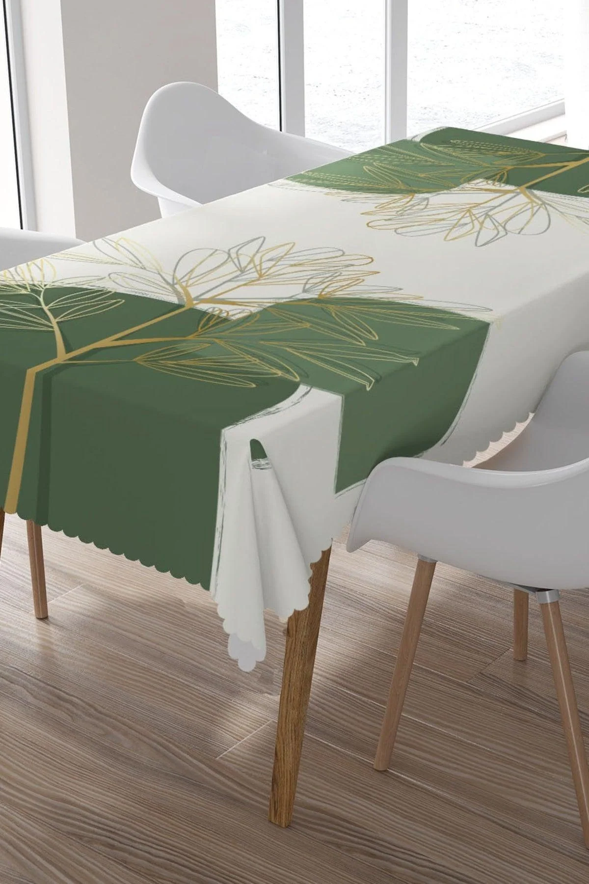 Soft Microfiber Tablecloth with Gold Leaf Pattern, 140 x 220 cm – Stain-Resistant, Digital Print