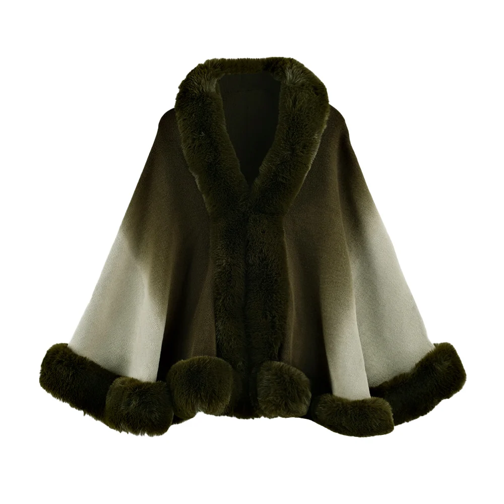 Gradient Artificial Rabbit Fur Collar Shawl for Women