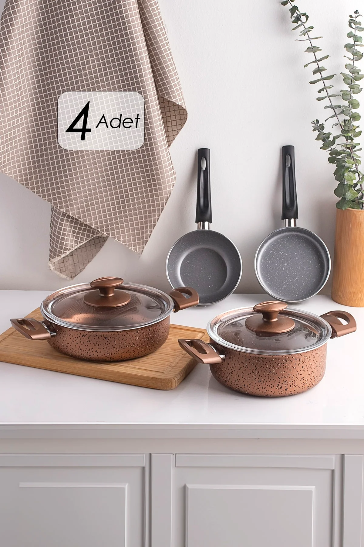6-piece granite-effect non-stick cookware set with heat-resistant handles