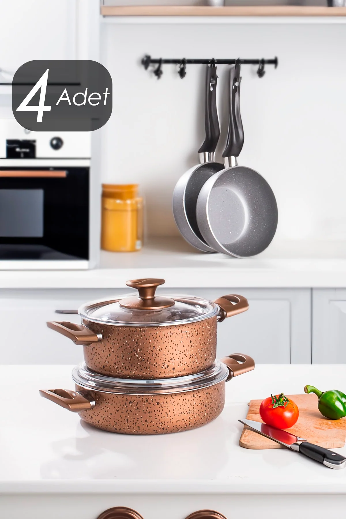6-piece granite-effect non-stick cookware set with heat-resistant handles