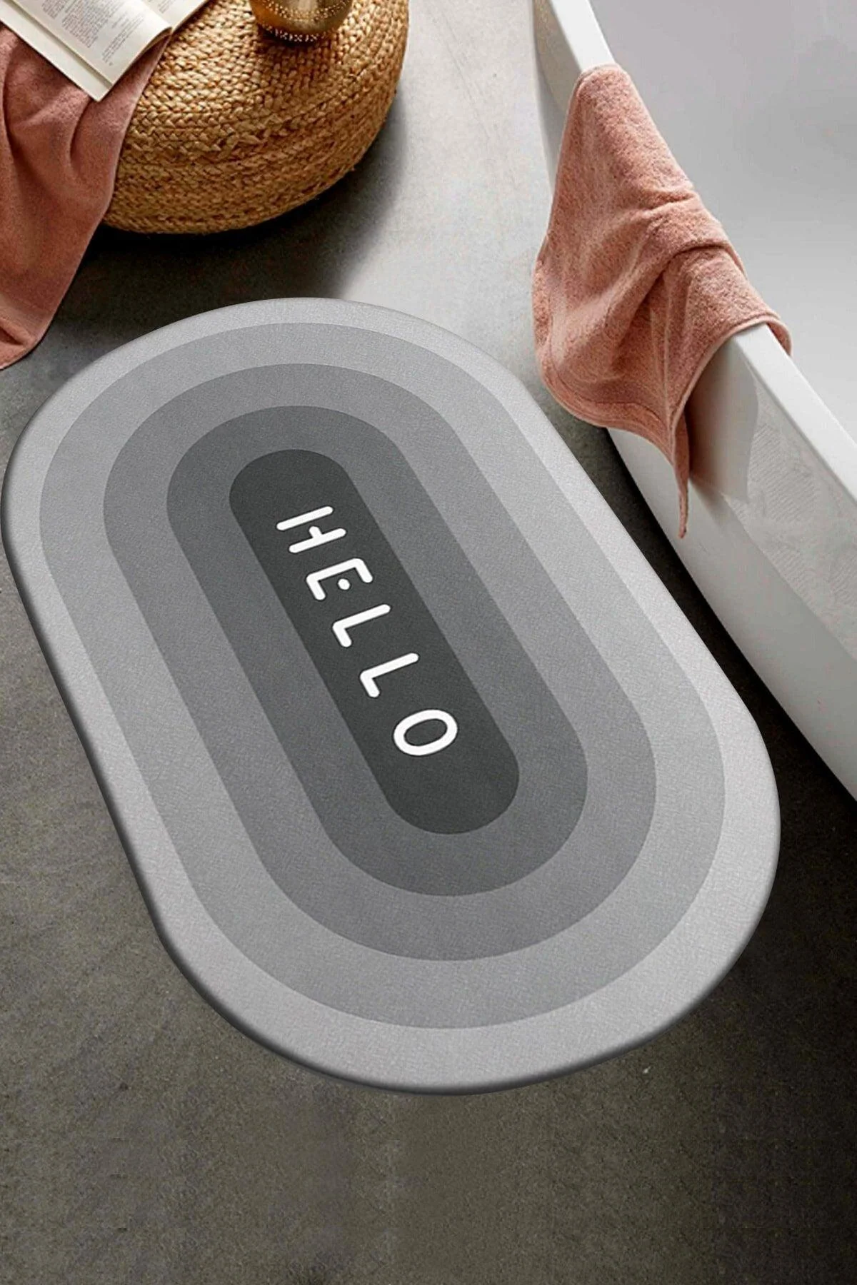 Oval gray bathroom mat