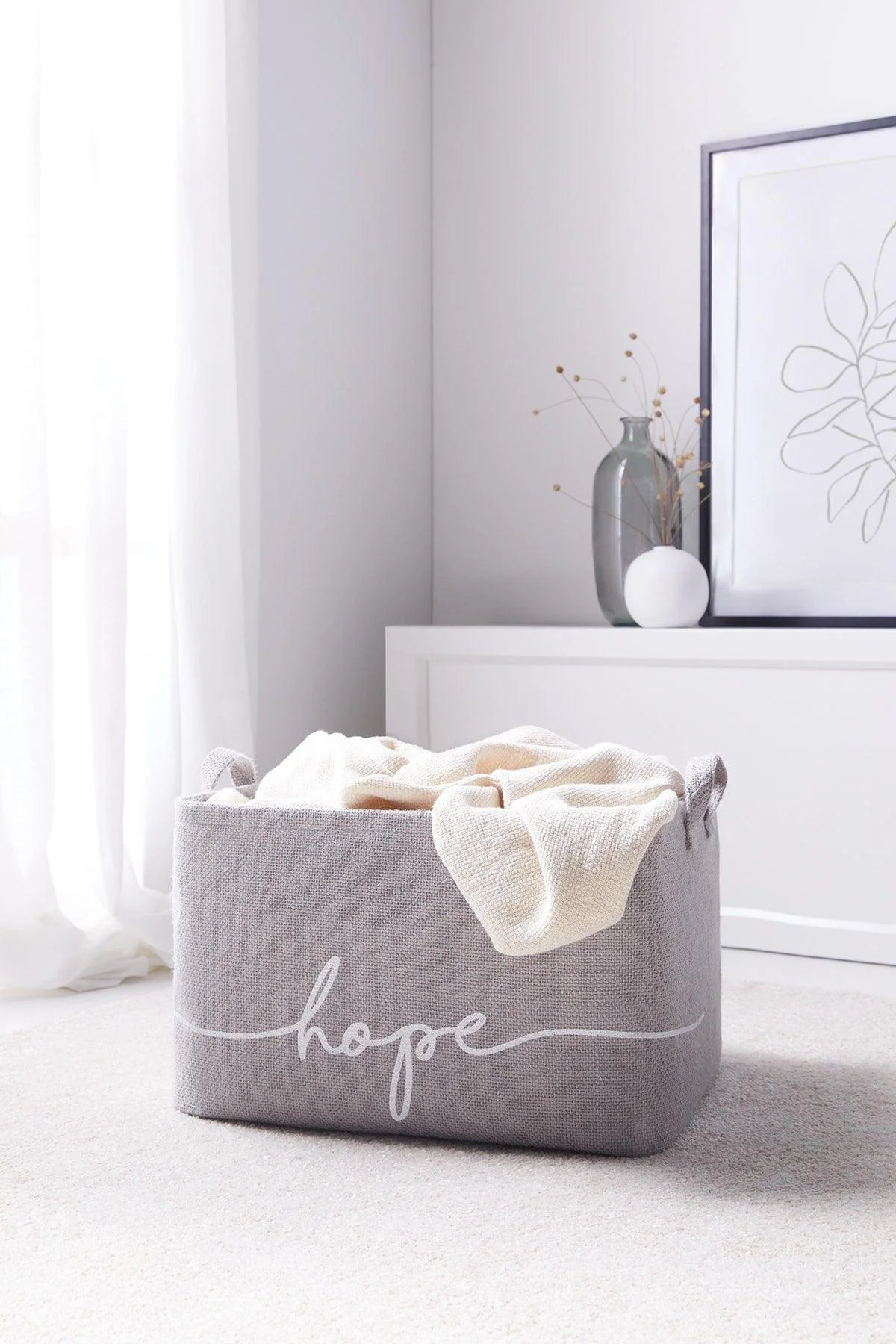 Gray jute rectangular storage basket