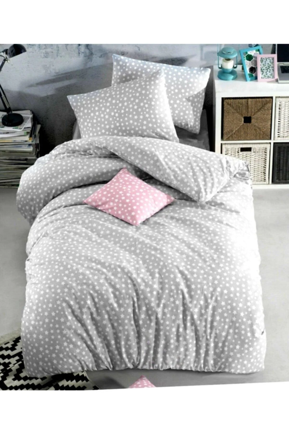 Soft Gray Cotton Duvet Cover Set with Pillowcase - 160x220 cm