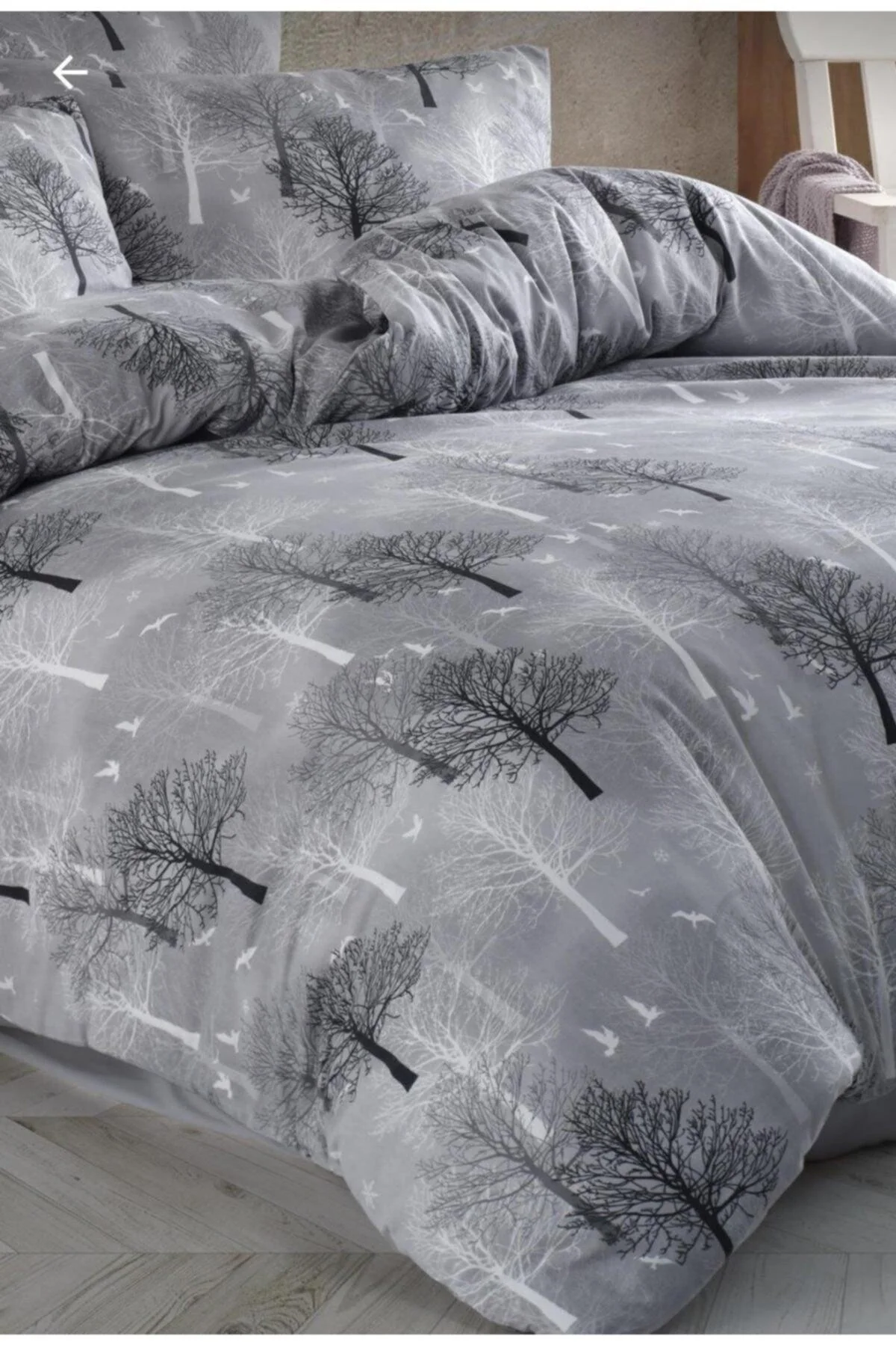 Gray Tree-Print Duvet Cover Set – 90% Cotton, Wrinkle-Resistant