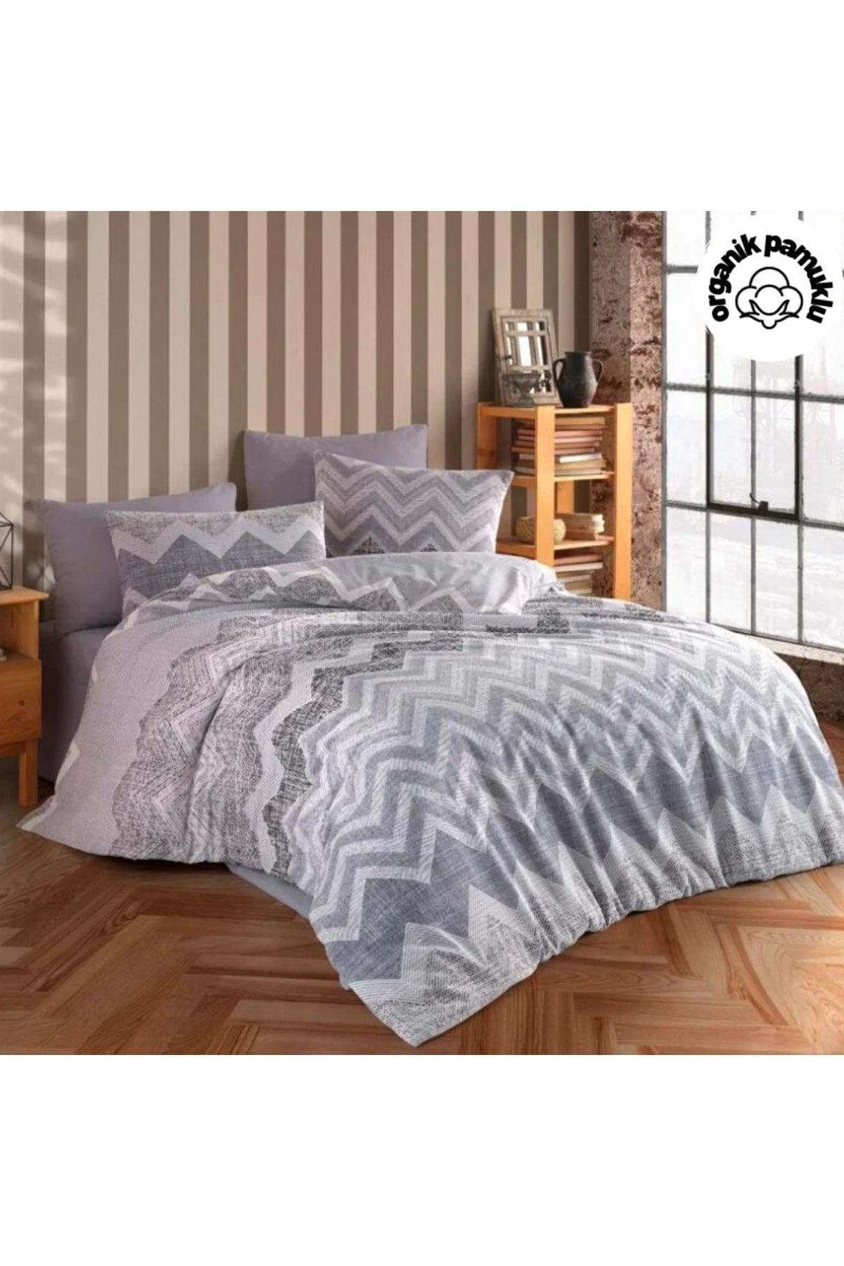 Gray Zigzag Pattern Duvet Cover Set for Double Beds