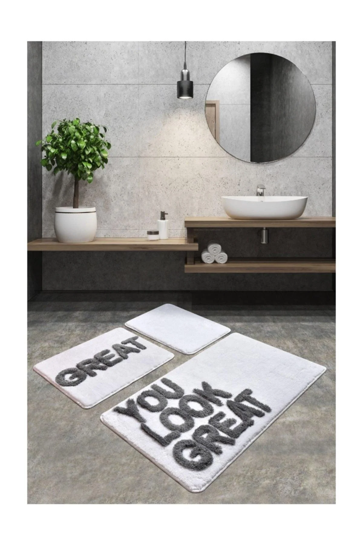 3-Piece Antibacterial Bathroom Rug Set with Non-Slip Base, Soft & Durable Acrylic