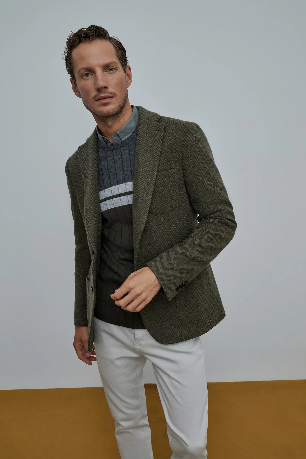 Men's green herringbone wool-blend jacket