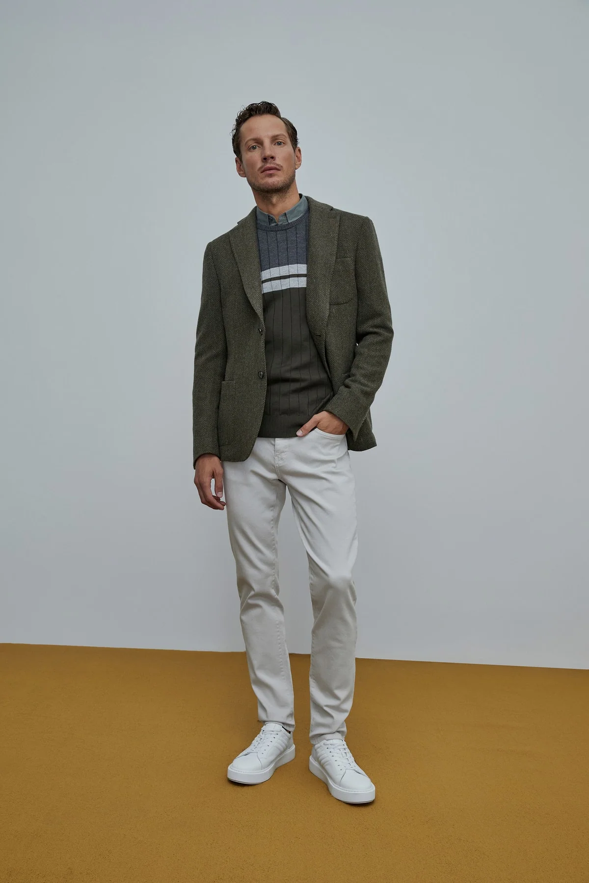 Men's green herringbone wool-blend jacket