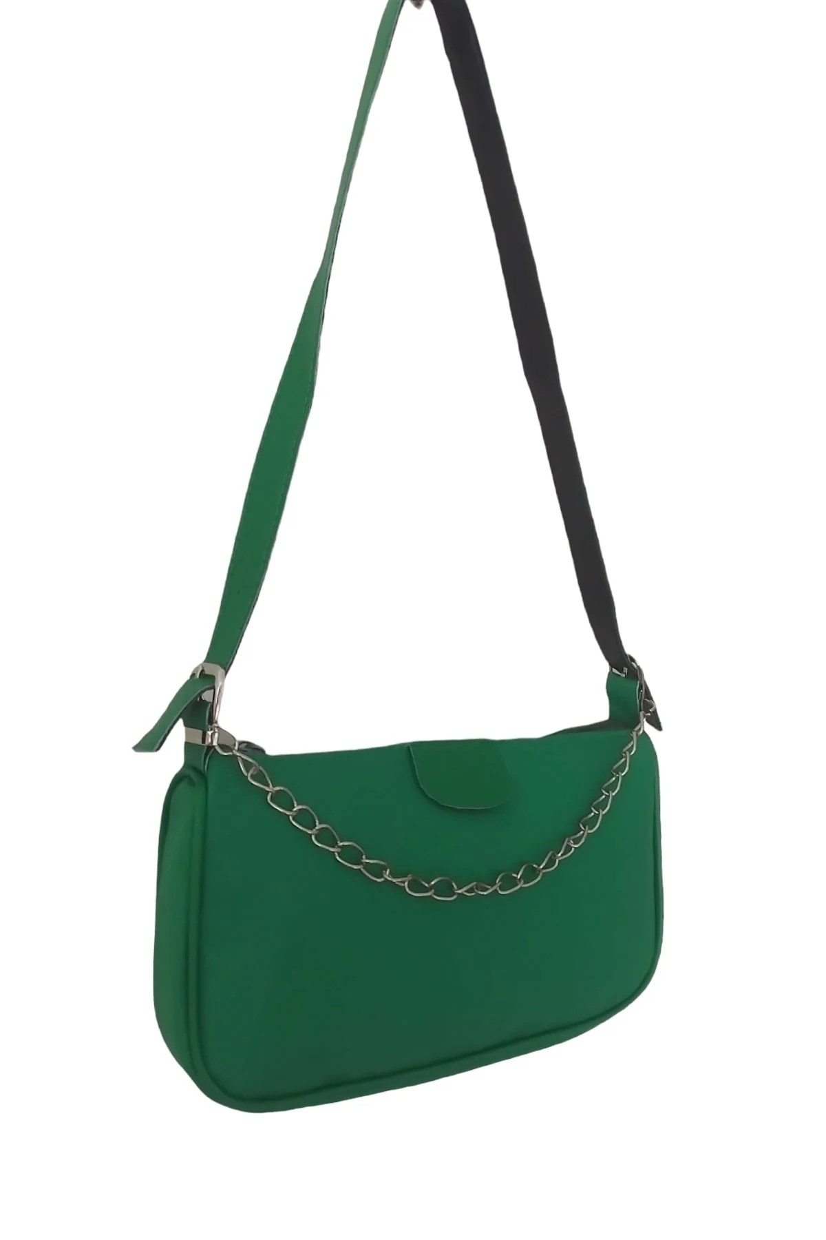 Green Mini Chain Baguette Purse in Satin