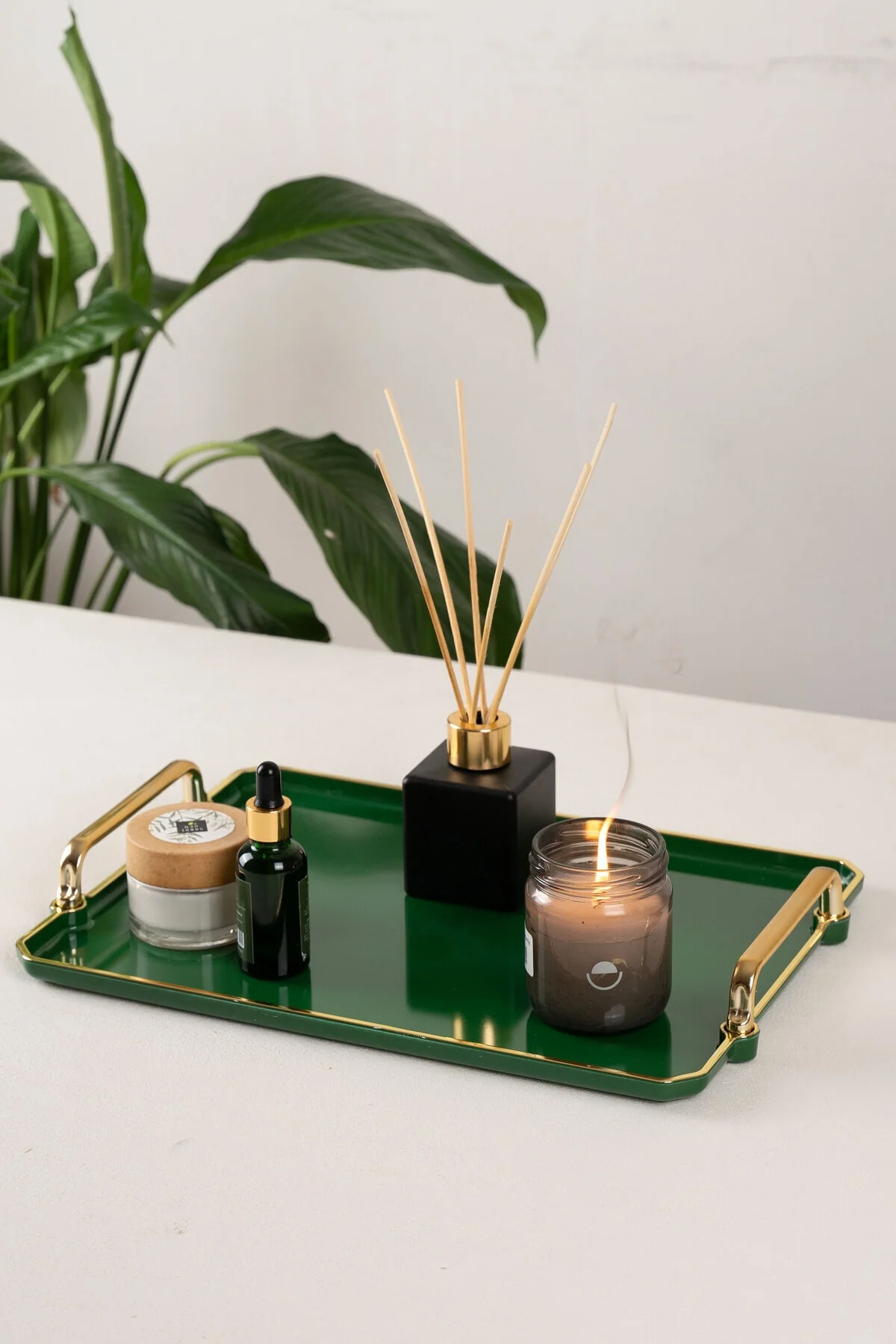 Green rectangular serving tray 34 x 25 cm crystal plastic