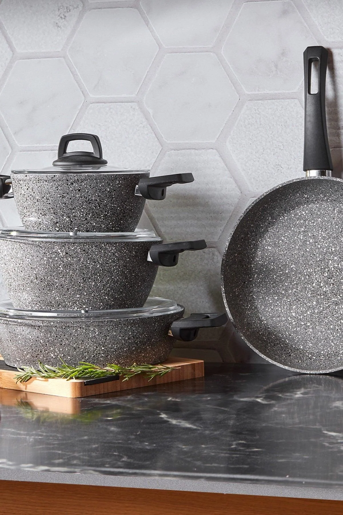 7-piece granite-effect non-stick cookware set