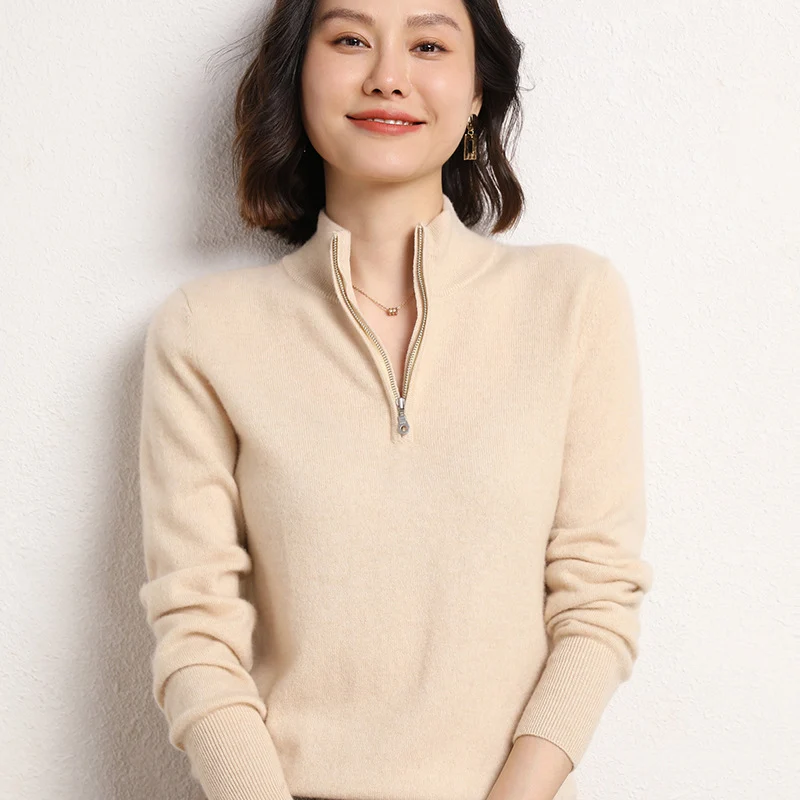 Half-open Zipper Collar Pullover Knitted