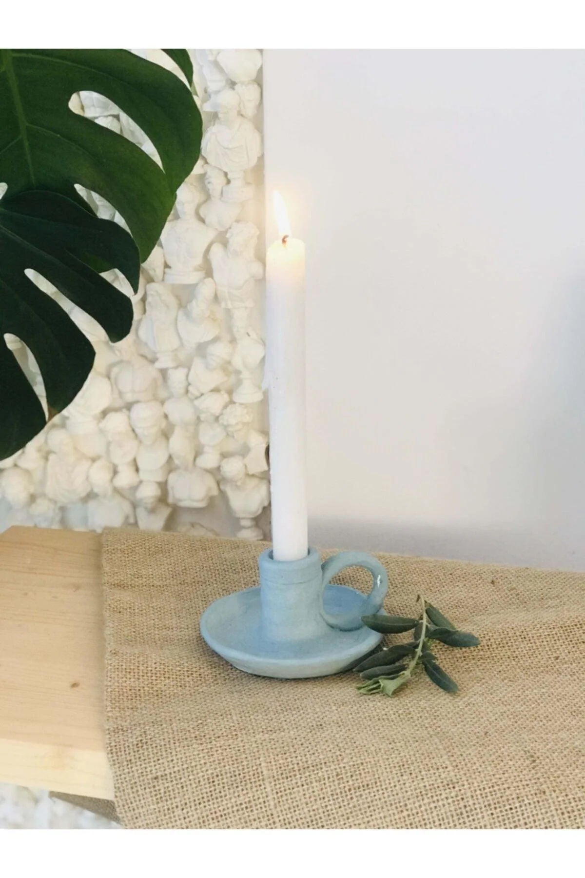 Handmade Blue Candlestick with Handle