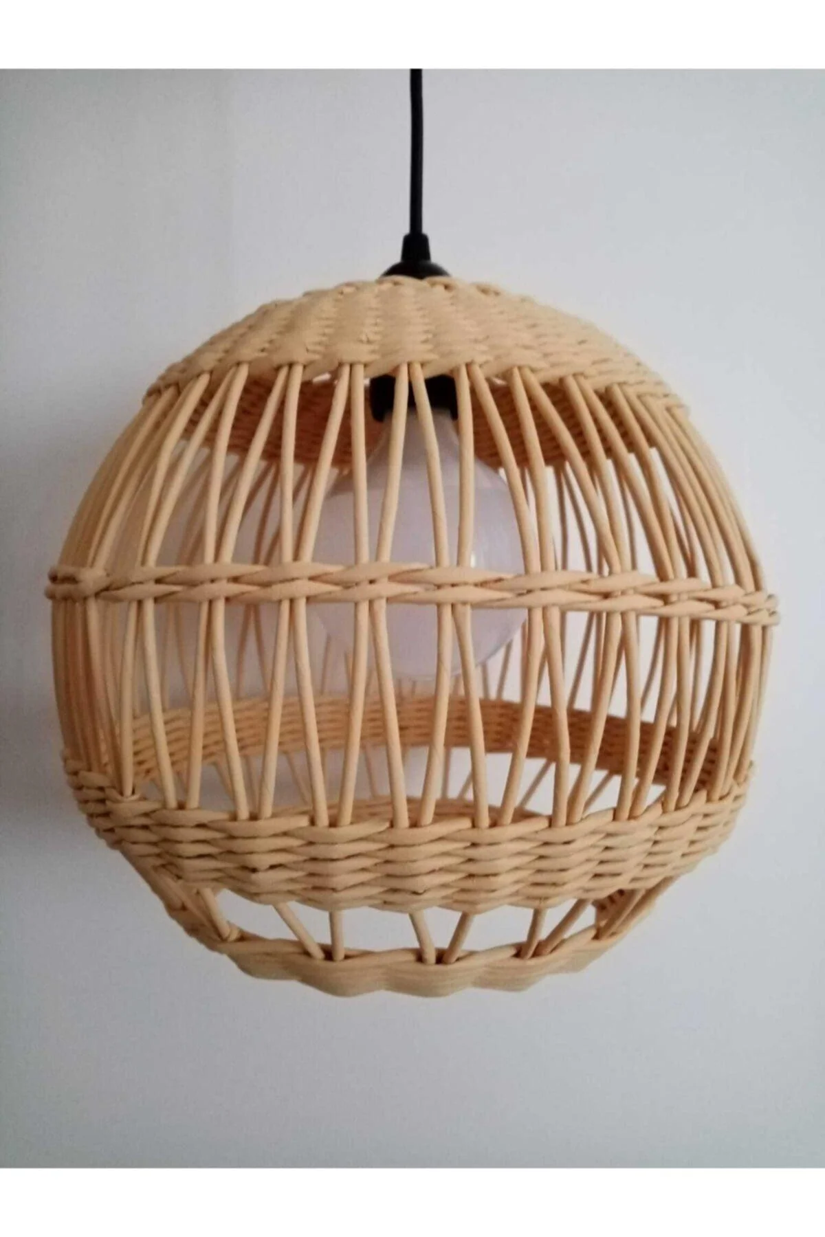 Handwoven straw-style chandelier, diagonal design