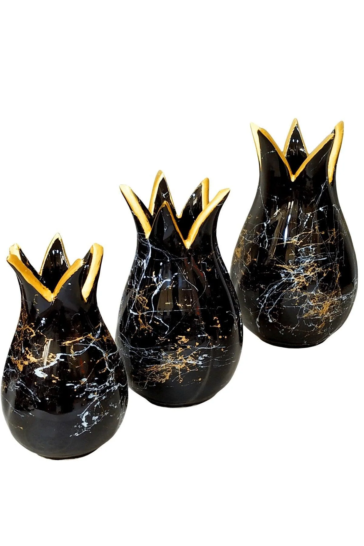 Handmade Marble Tulip Vase Set 3 Piece Console Decor