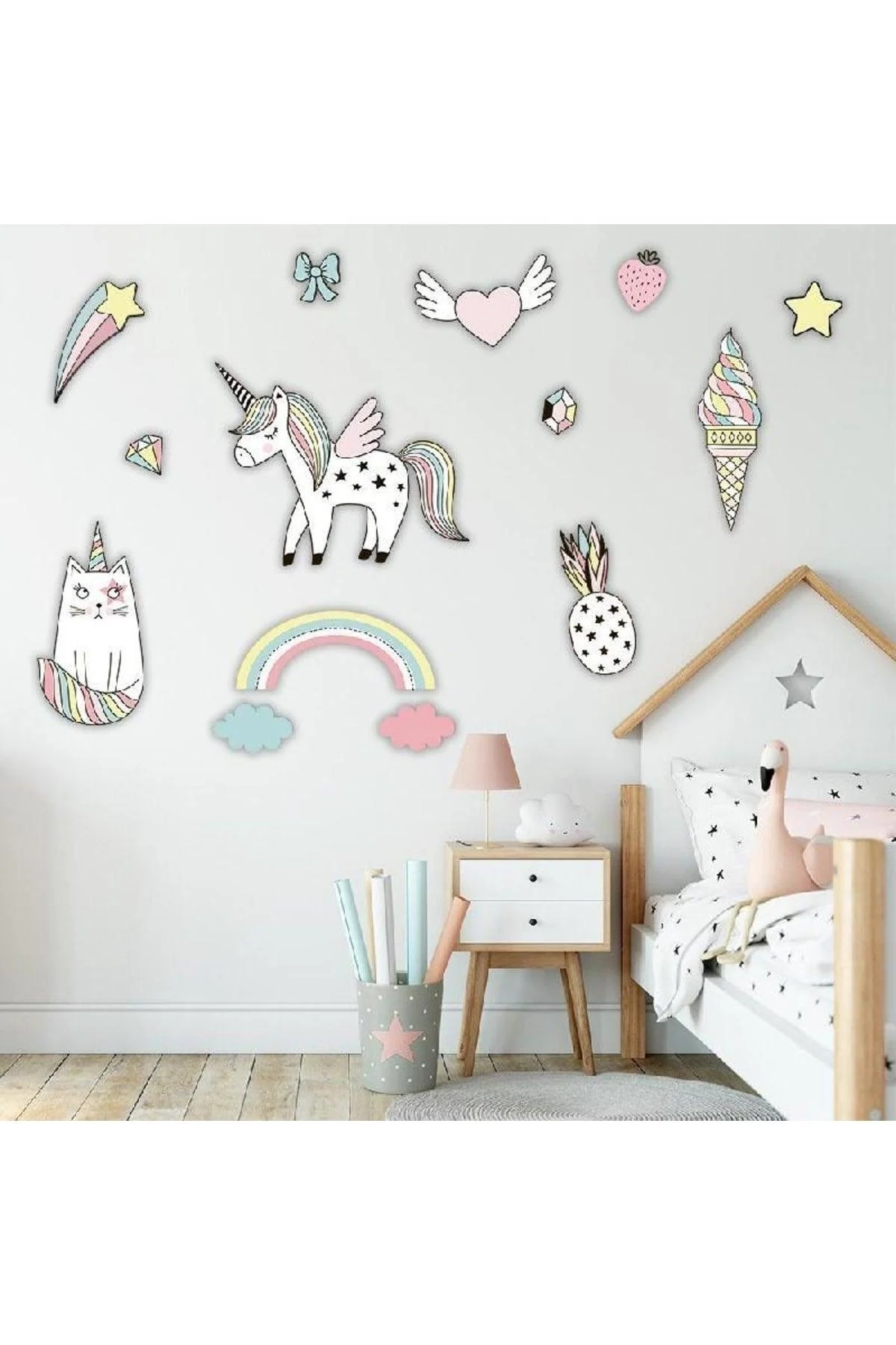 Whimsical Wooden Unicorn Decor Set for Kids' Rooms
